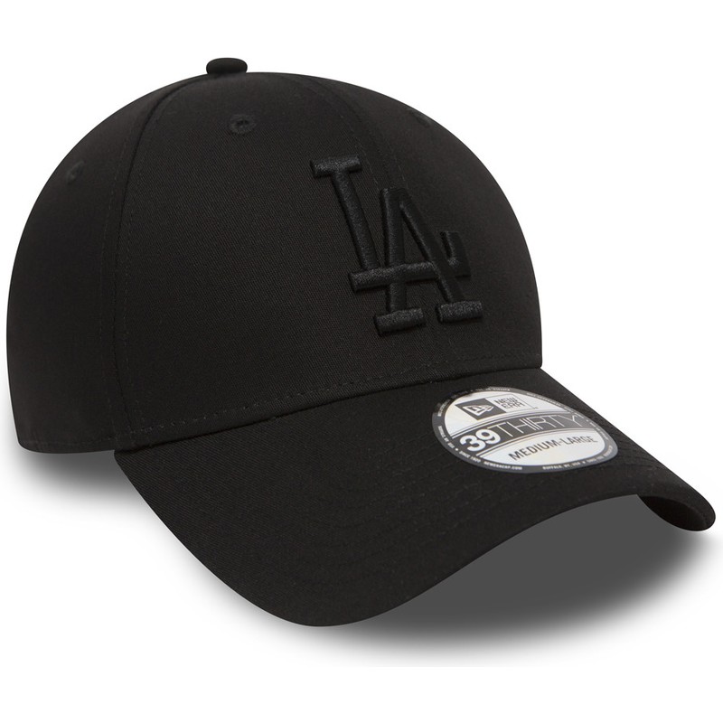 new-era-curved-brim-black-logo39thirty-essential-los-angeles-dodgers-mlb-black-fitted-cap