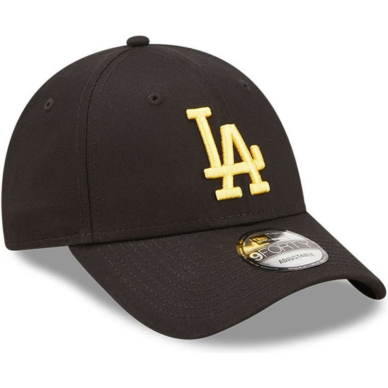 new-era-curved-brim-yellow-logo-9forty-league-essential-los-angeles-dodgers-mlb-black-adjustable-cap