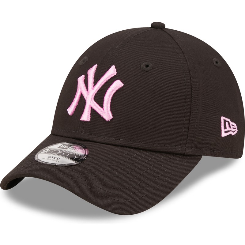 new-era-curved-brim-youth-pink-logo-9forty-league-essential-new-york-yankees-mlb-black-adjustable-cap