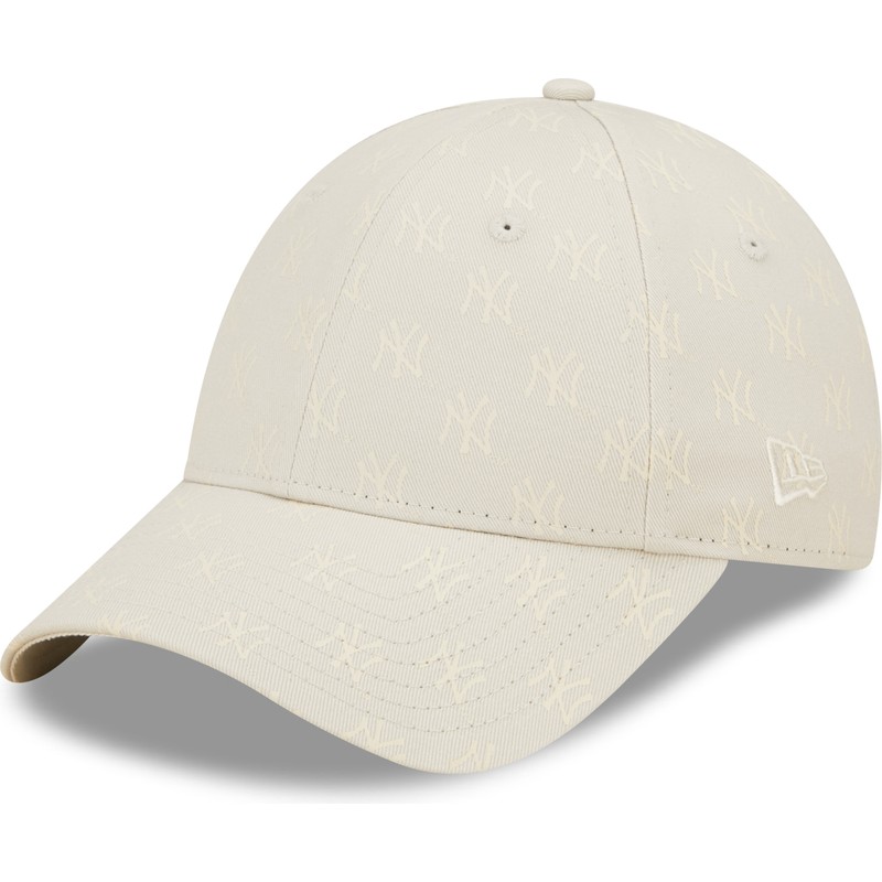 new-era-curved-brim-women-9forty-monogram-new-york-yankees-mlb-beige-adjustable-cap