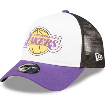 New Era A Frame Team Colour Los Angeles Lakers NBA White, Purple and Black Trucker Hat
