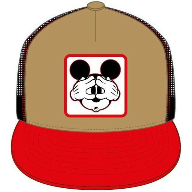 capslab-flat-brim-mickey-mouse-casf-mo4-disney-brown-and-red-trucker-hat