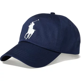 Polo Ralph Lauren Curved Brim White Logo Big Pony Chino Classic Sport Navy Blue Adjustable Cap