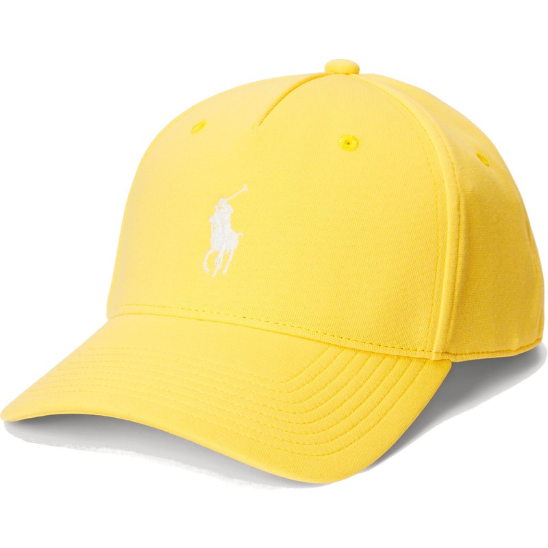 polo-ralph-lauren-curved-brim-white-logo-ponte-darted-modern-sport-yellow-snapback-cap