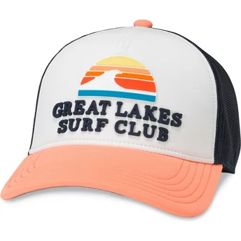American Needle Great Lakes Surf Club Riptide Valin White, Navy Blue and Orange Snapback Trucker Hat