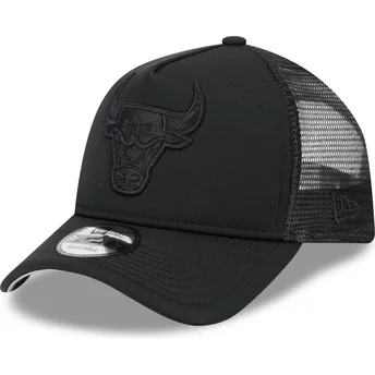 New Era Black Logo 9FORTY A Frame All Day Trucker Chicago Bulls NBA Black Trucker Hat