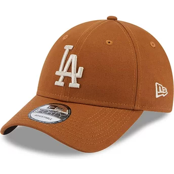 New Era Curved Brim 9FORTY League Essential Los Angeles Dodgers MLB Brown Adjustable Cap with Beige Logo