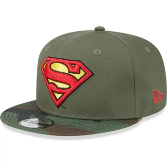 New Era Flat Brim Youth Superman 9FIFTY DC Comics Green and Camouflage Snapback Cap