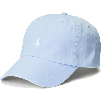 Polo Ralph Lauren Curved Brim White Logo Cotton Chino Classic Sport Light Blue Adjustable Cap