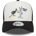 new-era-bugs-bunny-and-daffy-duck-a-frame-character-looney-tunes-white-and-black-trucker-hat