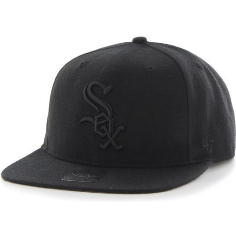 47-brand-flat-brim-black-logo-chicago-white-sox-mlb-sure-shot-black-snapback-cap