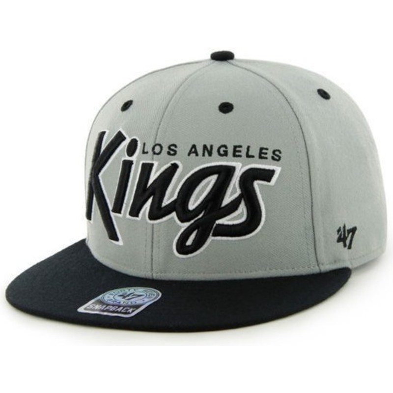 47-brand-flat-brim-script-logo-los-angeles-kings-nhl-grey-snapback-cap