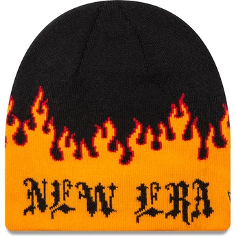 New Era Skull Knit Flame Black and Orange Beanie