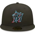 new-era-flat-brim-59fifty-ac-perf-miami-marlins-mlb-black-fitted-cap