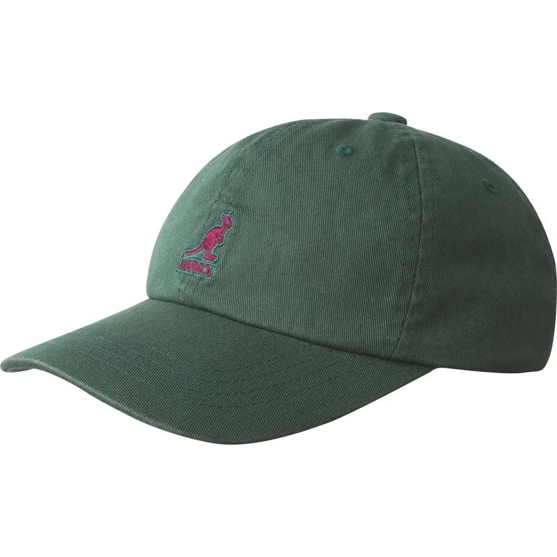 kangol-curved-brim-red-logo-washed-baseball-algae-green-adjustable-cap