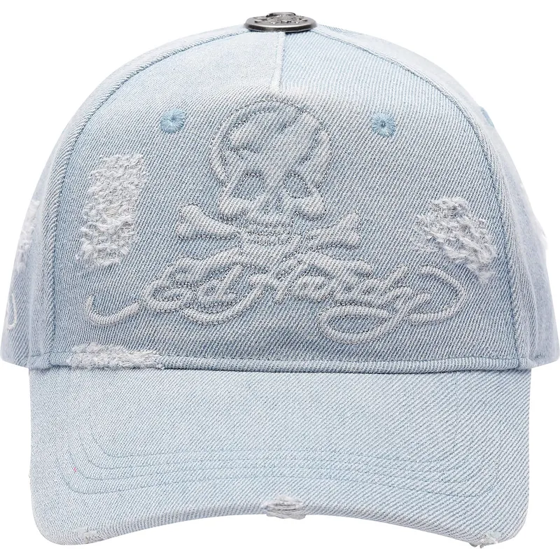 mutsid-kumer-sinine-reguleeritav-denim-embossed-skull-ed-hardy