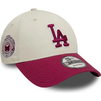 New Era Curved Brim Red Logo 9FORTY World Series Patch Los Angeles Dodgers MLB Beige and Red Adjustable Cap