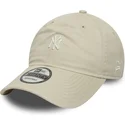 new-era-curved-brim-9twenty-mini-logo-washed-new-york-yankees-mlb-beige-adjustable-cap