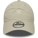 new-era-curved-brim-9twenty-mini-logo-washed-new-york-yankees-mlb-beige-adjustable-cap