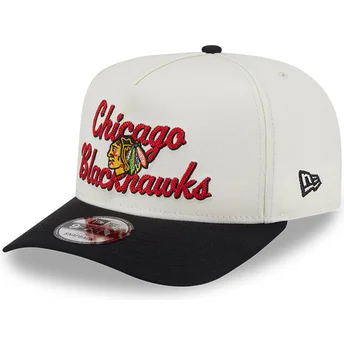 New Era Curved Brim 9FIFTY A Frame Chainstitch Chicago Blackhawks NHL Beige and Black Snapback Cap