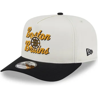 New Era Curved Brim 9FIFTY A Frame Chainstitch Boston Bruins NHL Beige and Black Snapback Cap