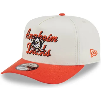 New Era Curved Brim 9FIFTY A Frame Chainstitch Anaheim Ducks NHL Beige and Orange Snapback Cap