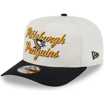 New Era Curved Brim 9FIFTY A Frame Chainstitch Pittsburgh Penguins NHL Beige and Black Snapback Cap