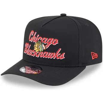 New Era Curved Brim 9FIFTY A Frame Chainstitch Chicago Blackhawks NHL Black Snapback Cap