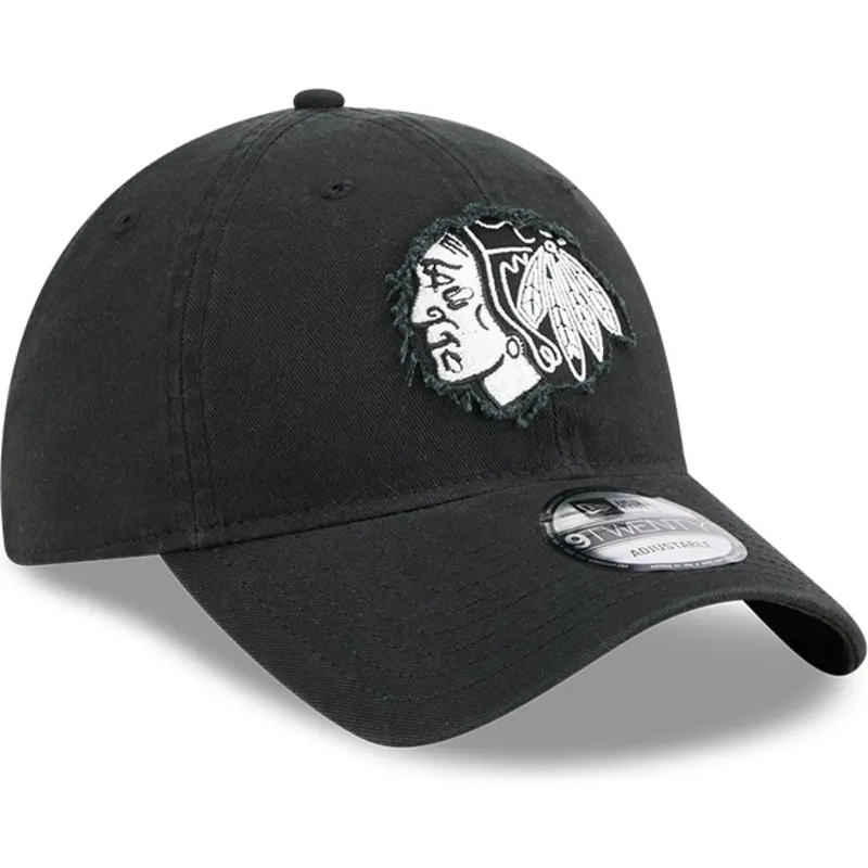 cap-kumer-black-adjustable-strap-9twenty-stamp-chicago-blackhawks-nhl-new-era