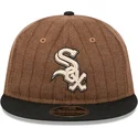 new-era-flat-brim-9fifty-retro-crown-wool-pinstripe-chicago-white-sox-mlb-brown-and-black-adjustable-cap