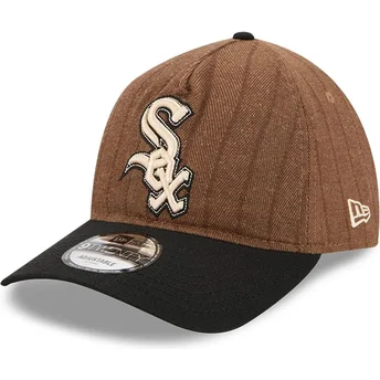 New Era Curved Brim 9TWENTY A Frame Wool Pinstripe Chicago White Sox MLB Brown and Black Adjustable Cap