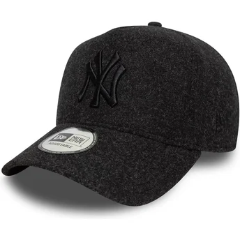 New Era Curved Brim Black Logo 9FORTY E Frame Melton New York Yankees MLB Black Snapback Cap