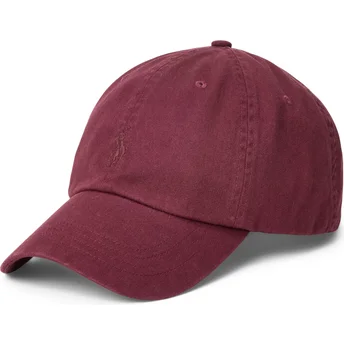 Polo Ralph Lauren Curved Brim Maroon Logo Cotton Chino Classic Sport Maroon Adjustable Cap