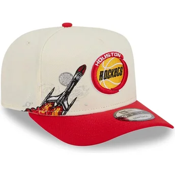 New Era Curved Brim 9FIFTY A Frame Precurved Hardwood Classics Houston Rockets NBA Beige and Red Snapback Cap