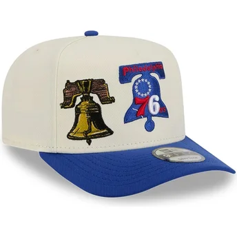 New Era Curved Brim 9FIFTY A Frame Precurved Hardwood Classics Philadelphia 76ers NBA Beige and Blue Snapback Cap