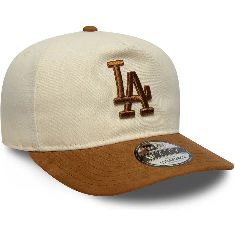 new-era-curved-brim-9fifty-a-frame-suede-visor-los-angeles-dodgers-mlb-beige-and-brown-adjustable-cap