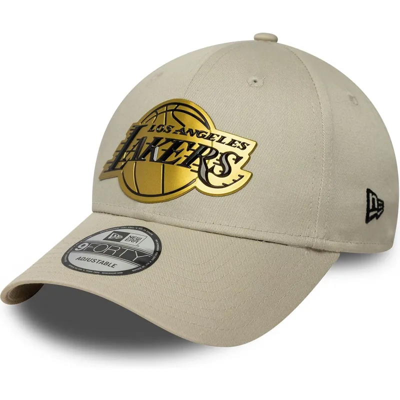 new-era-curved-brim-9forty-metallic-los-angeles-lakers-nba-beige-snapback-cap