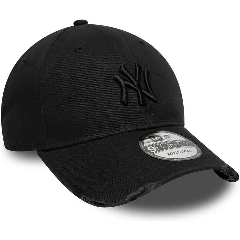 new-era-curved-brim-black-logo-9forty-wash-distress-new-york-yankees-mlb-black-adjustable-cap