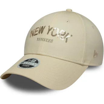Cap kumer beige adjustable strap 9FORTY Sequin Wordmark New York Yankees MLB New Era