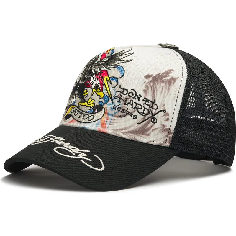 mutsid-kumer-valge-snapback-tattoo-eagle-graphic-ed-hardy