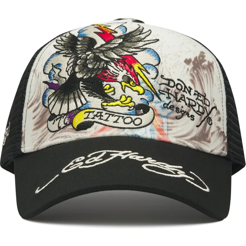 mutsid-kumer-valge-snapback-tattoo-eagle-graphic-ed-hardy