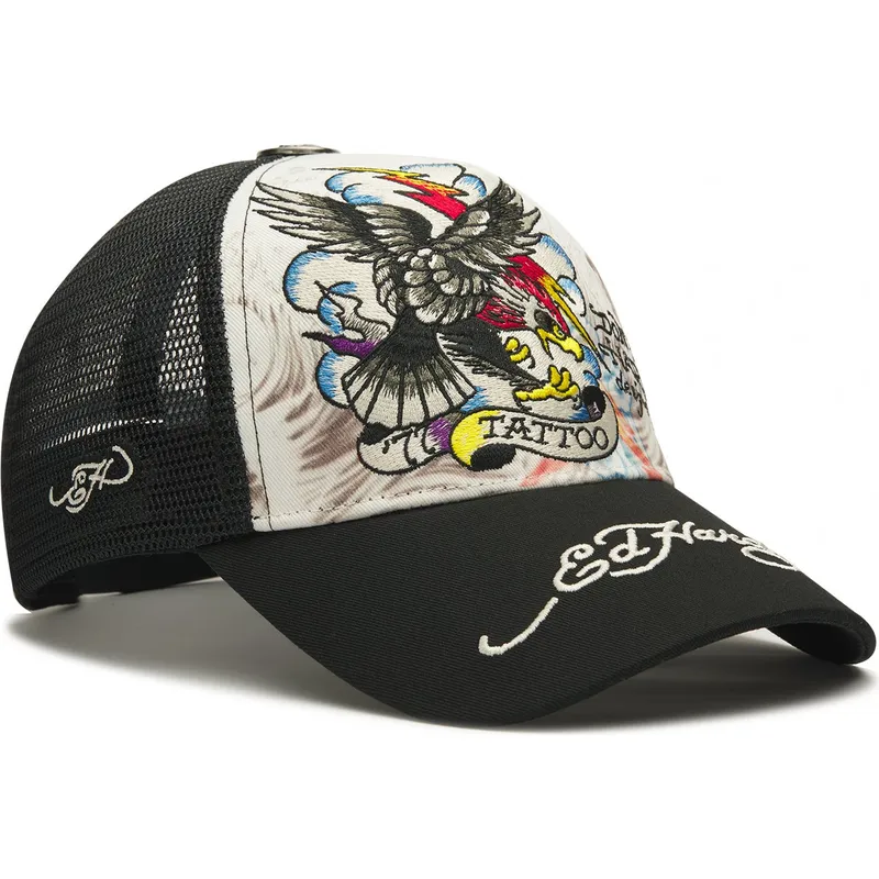 mutsid-kumer-valge-snapback-tattoo-eagle-graphic-ed-hardy