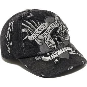 Ed Hardy Curved Brim Brave Hearts Black Adjustable Cap