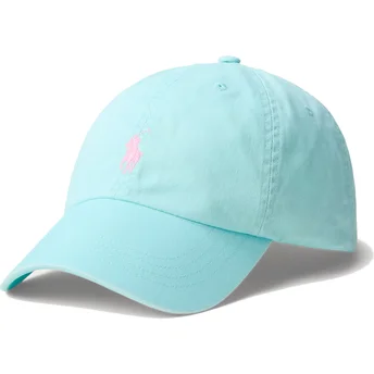 Polo Ralph Lauren Curved Brim Pink Logo Cotton Chino Classic Sport Light Blue Adjustable Cap