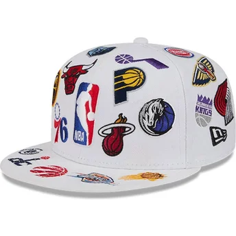 New Era Flat Brim 59FIFTY All Over NBA White Fitted Cap