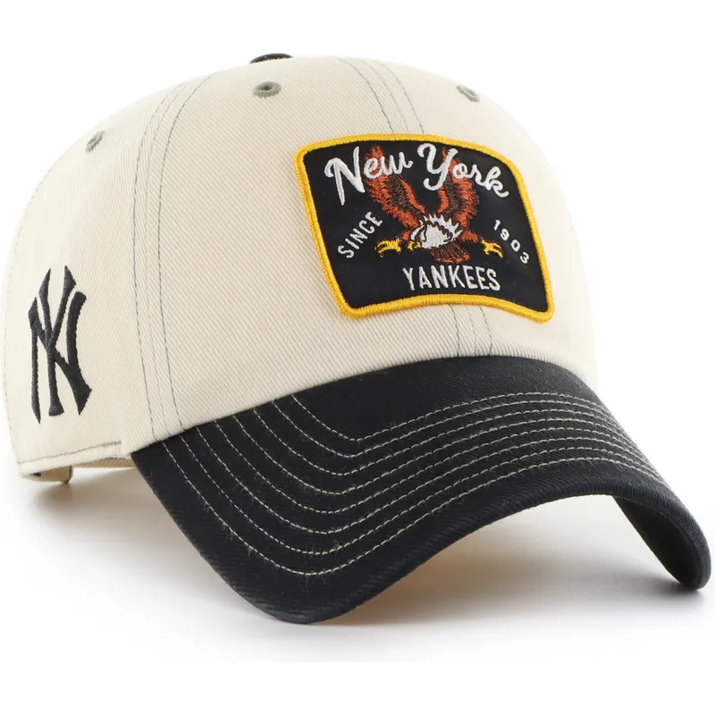 47-brand-curved-brim-clean-up-keepsake-new-york-yankees-mlb-beige-and-black-adjustable-cap