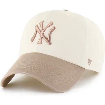 47 Brand Curved Brim Clean Up Two Tone No Loop Label New York Yankees MLB Beige and Brown Adjustable Cap