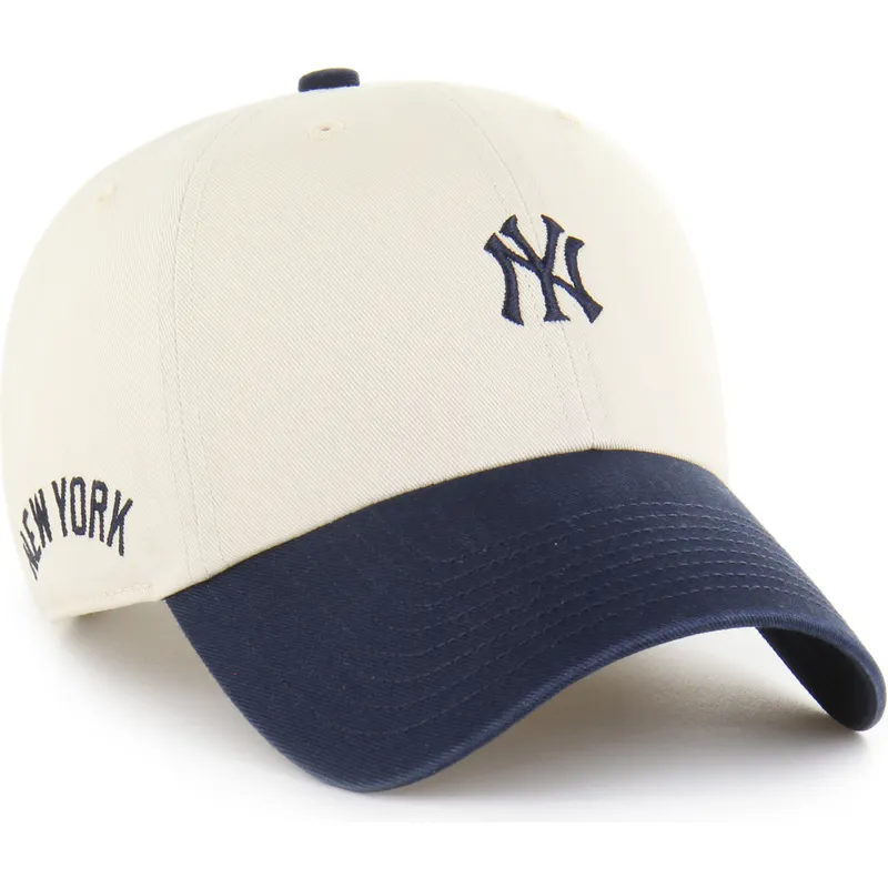 47-brand-curved-brim-clean-up-base-runner-sure-shot-two-tone-new-york-yankees-mlb-beige-and-navy-blue-adjustable-cap