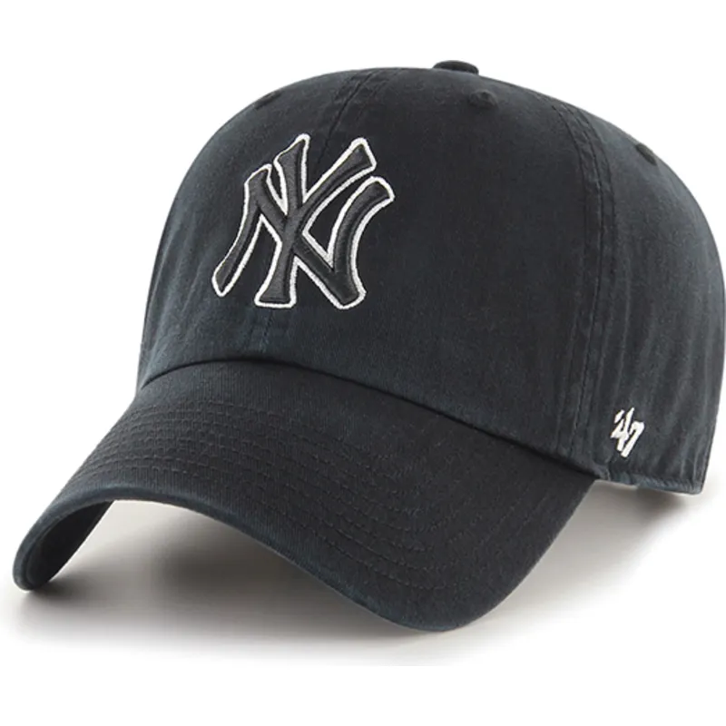 47-brand-curved-brim-clean-up-no-loop-label-new-york-yankees-mlb-black-adjustable-cap