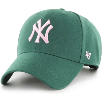 47 Brand Curved Brim Pink Logo MVP New York Yankees MLB Green Snapback Cap